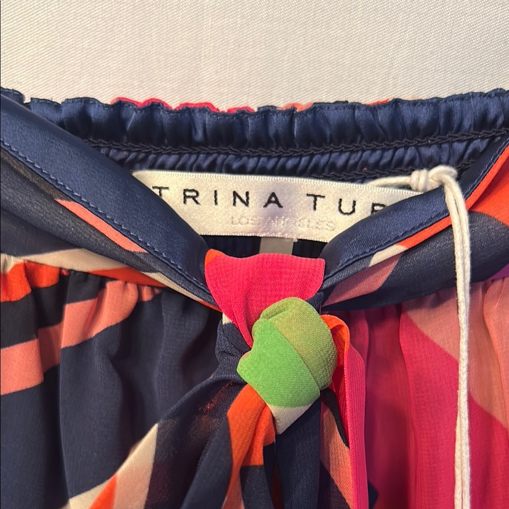 $278 Trina Turk Womens Blue Striped Halter Self-Tie Sleeveless Mini Dress Size L - Picture 4 of 13